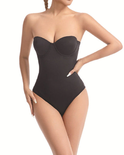 Strapless shapewear body met voorgevormde cups en afneembare bandjes - zwart