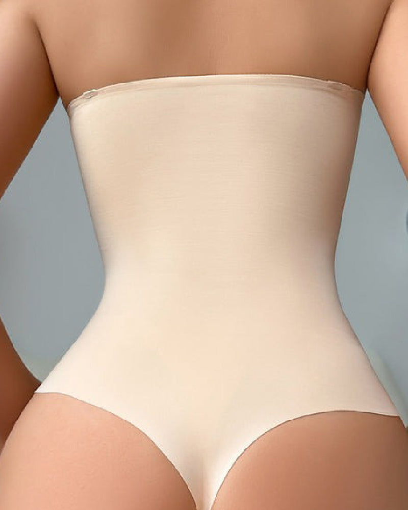 Strapless shapewear stringbody met voorgevormde cups en haakband om de taille