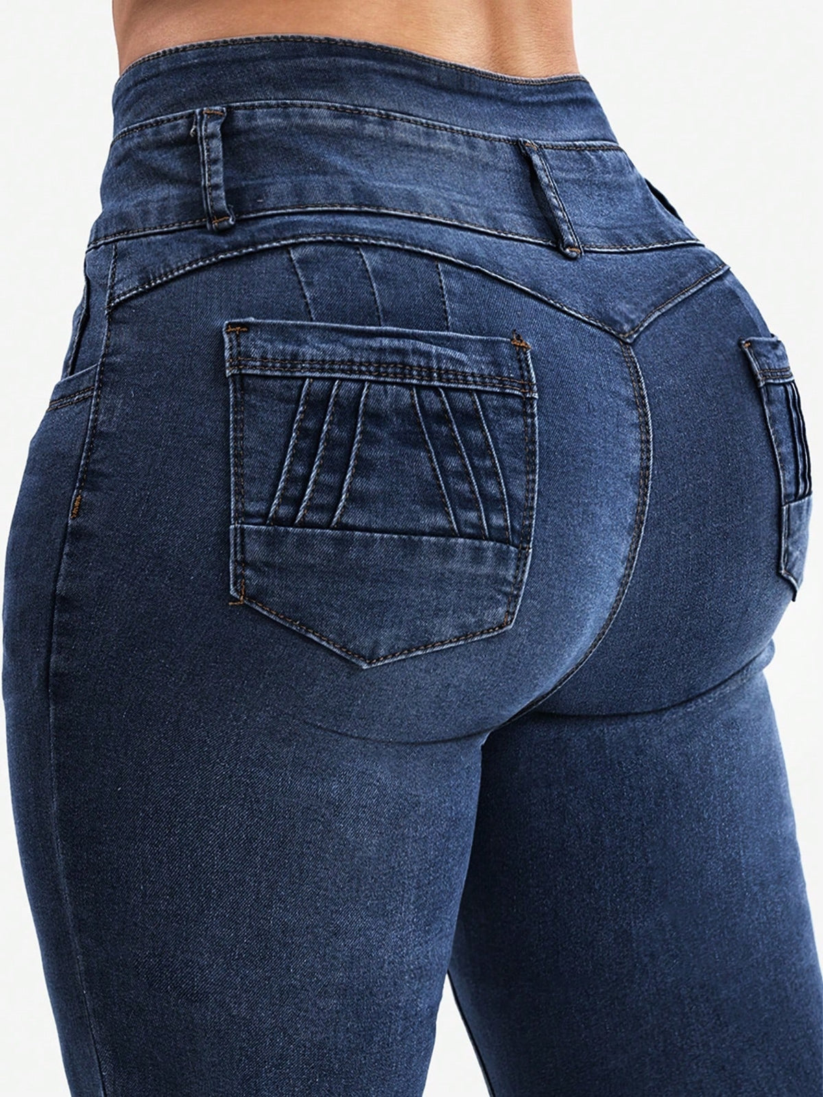 Stretch jeans voor dames met hoge taille, drie knopen en gestikte achterzakken - beeld 11