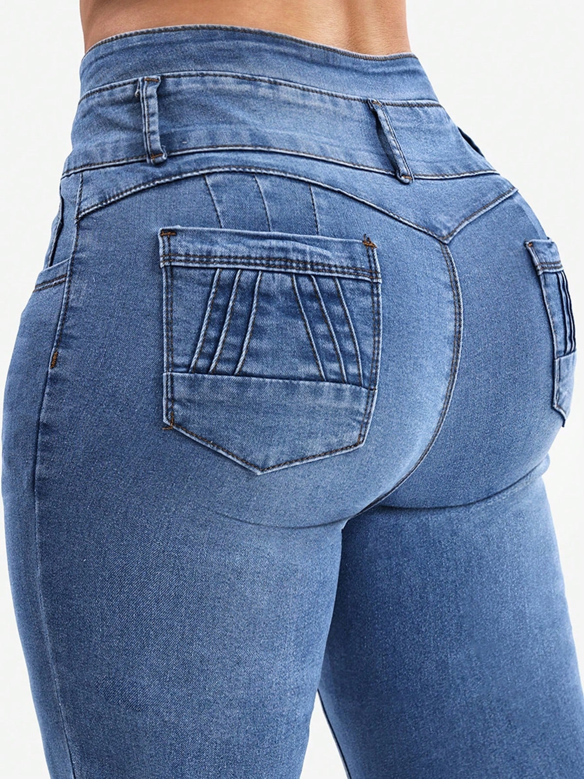 Stretch jeans voor dames met hoge taille, drie knopen en gestikte achterzakken - beeld 5