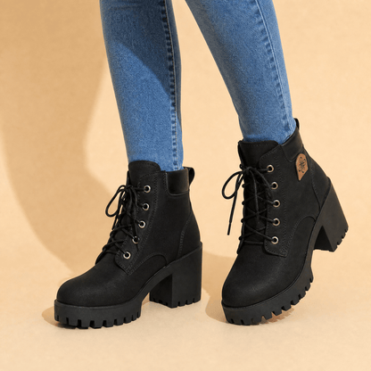Veterboots dames met plateau in Zwart