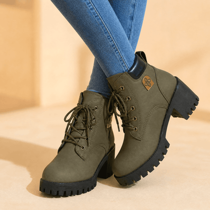 Veterboots dames met plateau in Legergroen