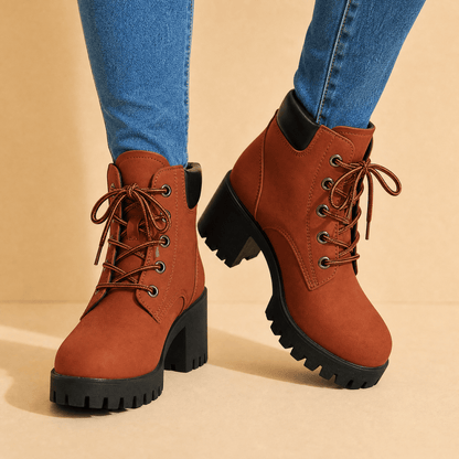Veterboots dames met plateau in Roestrood