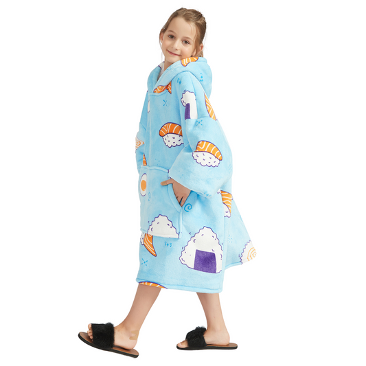 Kinder Hoodie Deken met Sushiprint en Sherpavoering
