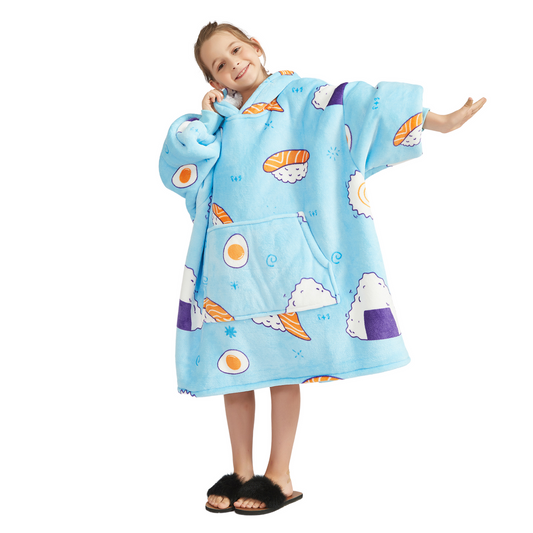 Kinder Hoodie Deken met Sushiprint en Sherpavoering