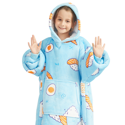 Kinder Hoodie Deken met Sushiprint en Sherpavoering