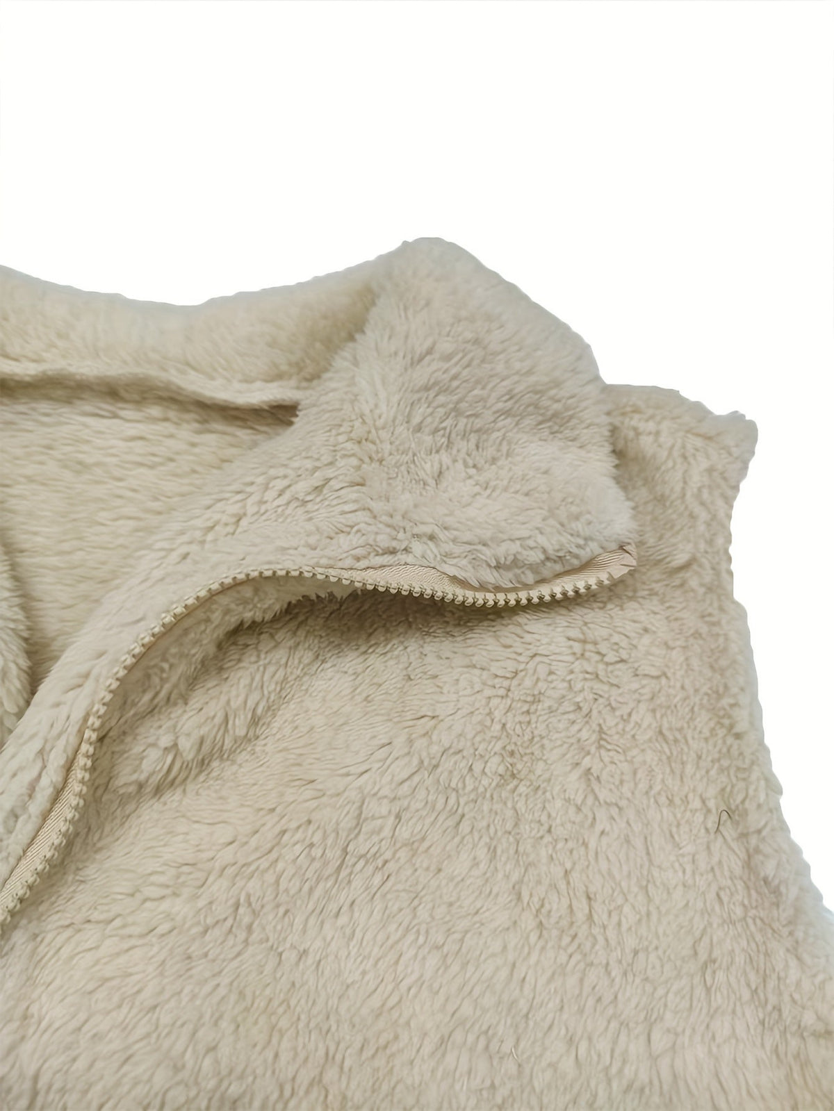 Teddy damesbodywarmer met opstaande kraag, doorlopende rits en steekzakken