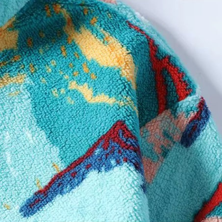 Teddy fleece herentrui met bergprint en drukknopen aan de hals - beeld 4