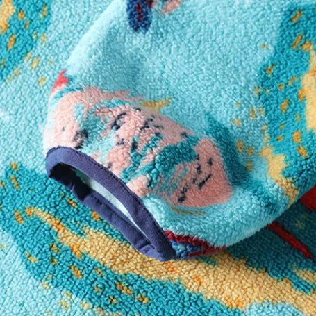 Teddy fleece herentrui met bergprint en drukknopen aan de hals - beeld 5