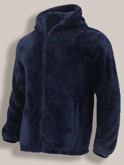 Teddy herenjas met capuchon en doorlopende rits - donkerblauw
