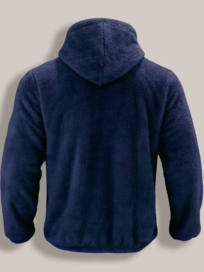 Teddy herenjas met capuchon en doorlopende rits - donkerblauw