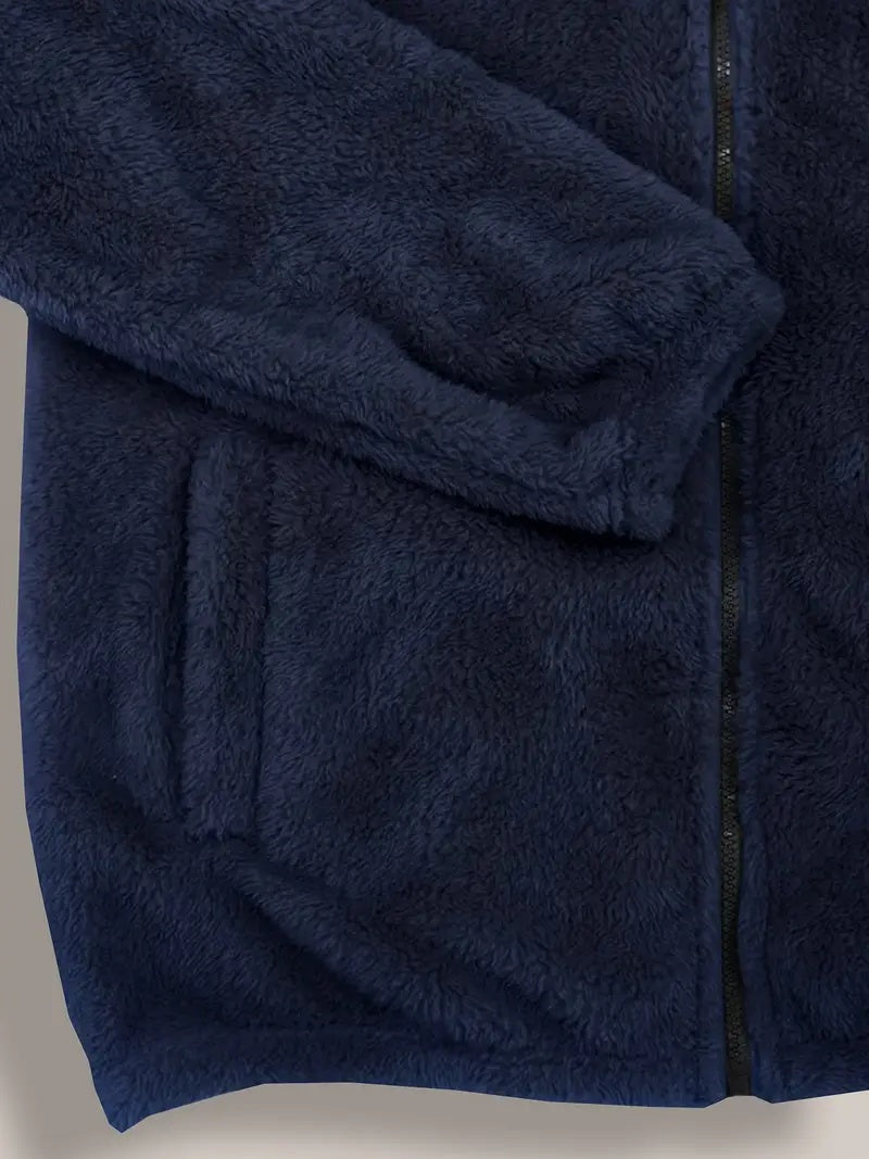 Teddy herenjas met capuchon en doorlopende rits - donkerblauw