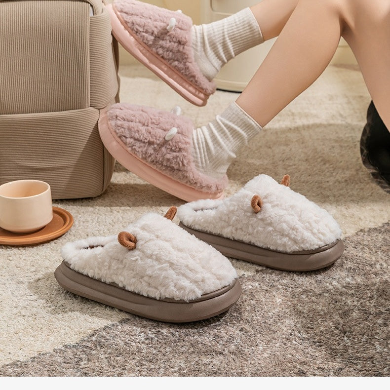Teddy pantoffels voor dames met twee oortjes op de neus, pluche voering en dikke zool - beeld 12