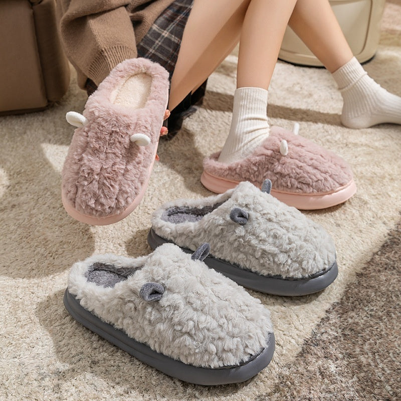 Teddy pantoffels voor dames met twee oortjes op de neus, pluche voering en dikke zool - beeld 7