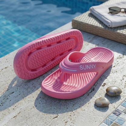 Teenslippers van EVA met dikke zool, brede band en golvend voetbed - roze