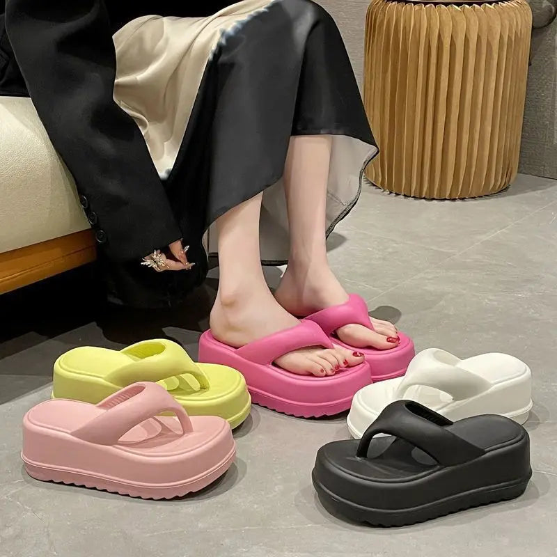 Teenslippers met hoge plateauzool en dikke teenband van EVA - beeld 4