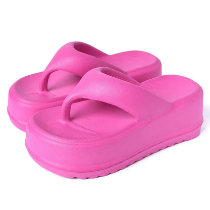 Teenslippers met hoge plateauzool en dikke teenband van EVA - fuchsia