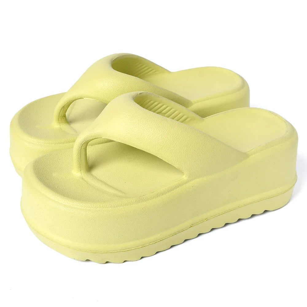 Teenslippers met hoge plateauzool en dikke teenband van EVA - lichtgeel