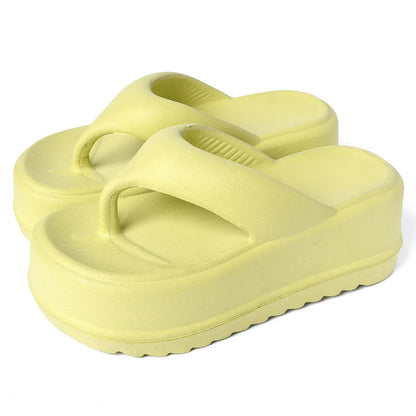 Teenslippers met hoge plateauzool en dikke teenband van EVA - lichtgeel