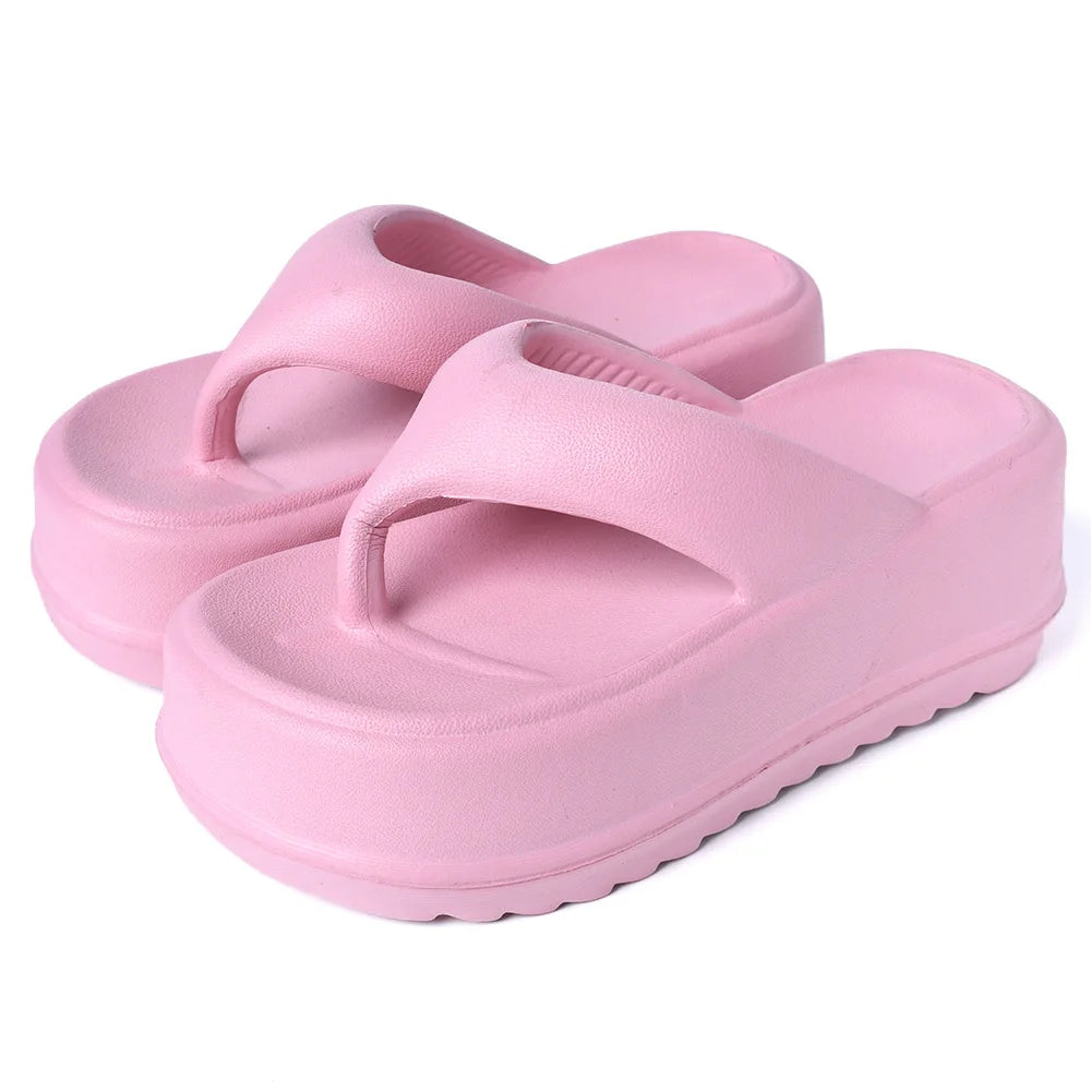Teenslippers met hoge plateauzool en dikke teenband van EVA - roze