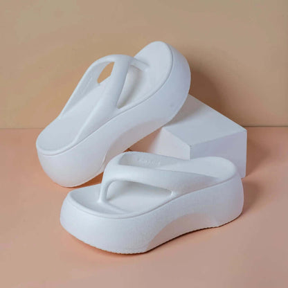 Teenslippers met plateauzool en brede teenband van EVA - beeld 4
