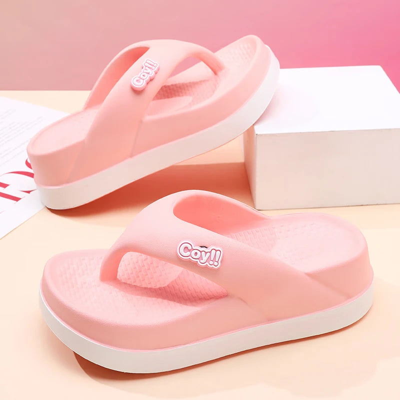 Teenslippers voor dames van EVA met dikke plateauzool in twee kleuren en brede band