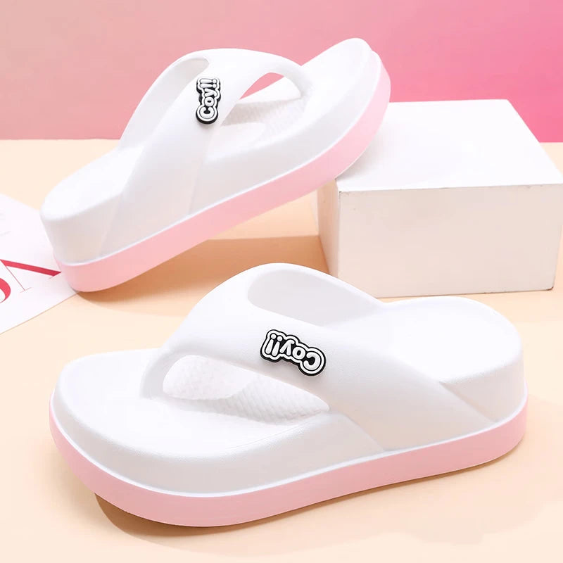 Teenslippers voor dames van EVA met dikke plateauzool in twee kleuren en brede band - beeld 2