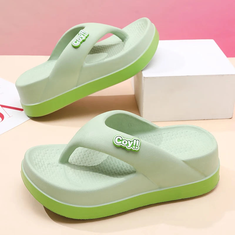 Teenslippers voor dames van EVA met dikke plateauzool in twee kleuren en brede band - beeld 3