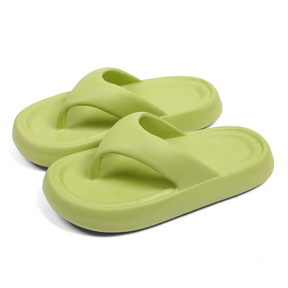 Teenslippers met dikke, zachte EVA-zool en brede platte band - limegroen