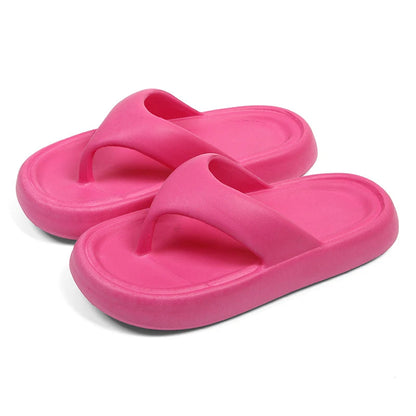 Teenslippers met dikke, zachte EVA-zool en brede platte band - felroze