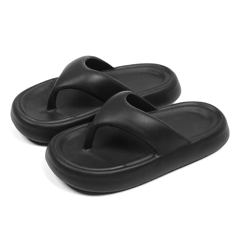 Teenslippers met dikke, zachte EVA-zool en brede platte band - zwart