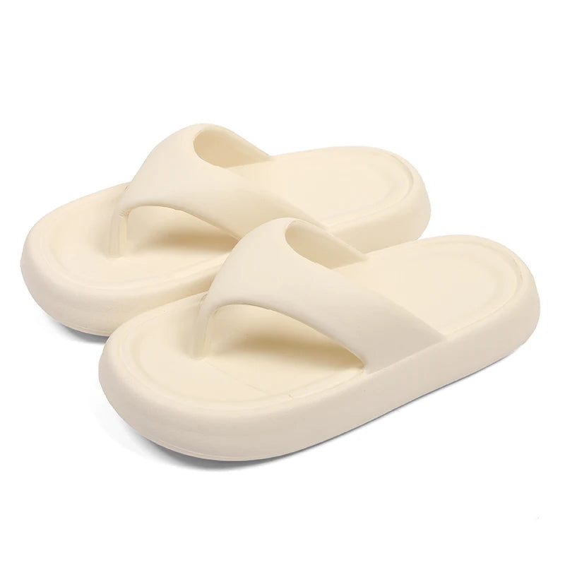 Teenslippers met dikke, zachte EVA-zool en brede platte band - crème