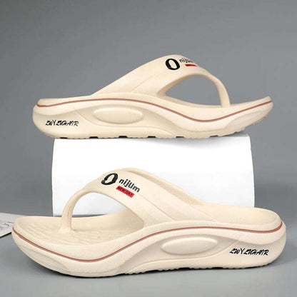 Teenslippers van EVA met dikke zool, brede band en teenbandje - beige