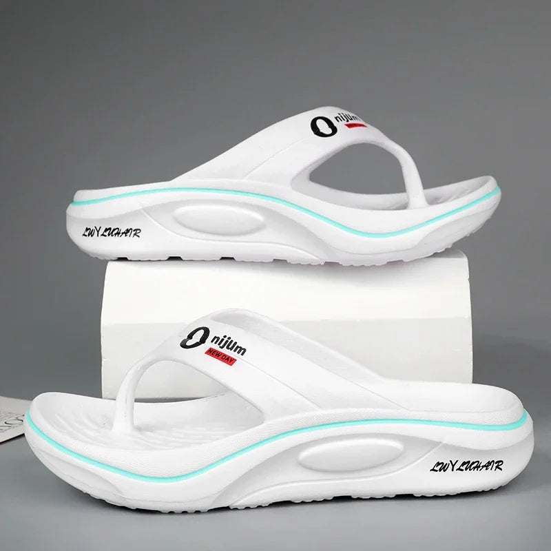 Teenslippers van EVA met dikke zool, brede band en teenbandje - wit/mint