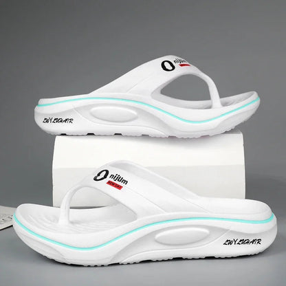 Teenslippers van EVA met dikke zool, brede band en teenbandje - wit/mint