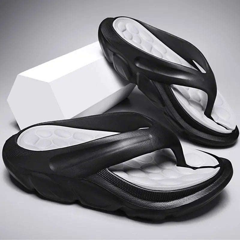 Teenslippers van EVA met dikke zool, voetbed met kiezelvormige noppen en brede band - beeld 3