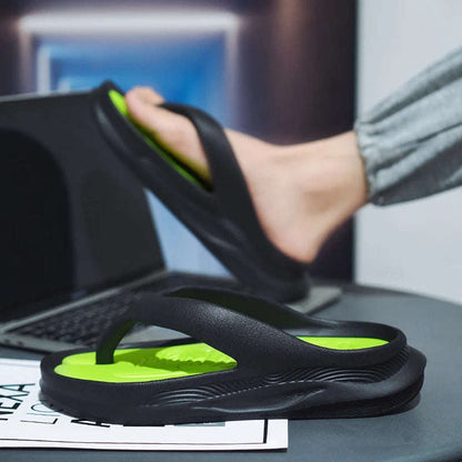 Teenslippers voor heren van EVA met dikke zool en noppenvoetbed in contrastkleur - beeld 4