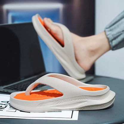 Teenslippers voor heren van EVA met dikke zool en noppenvoetbed in contrastkleur - beeld 5