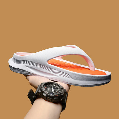 Teenslippers voor heren van EVA met dikke zool en noppenvoetbed in contrastkleur - wit