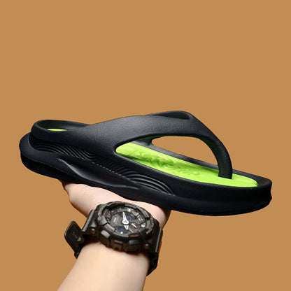 Teenslippers voor heren van EVA met dikke zool en noppenvoetbed in contrastkleur - zwart