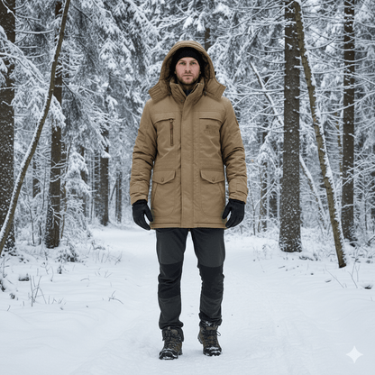 FrostGuard Parka heren – warme winterjas met fleecevoering en afneembare capuchon