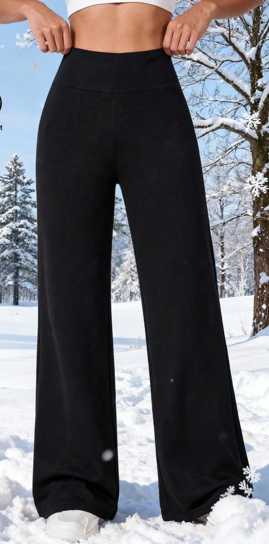 Thermo broek voor dames met wijde pijp en hoge elastische taille - zwart