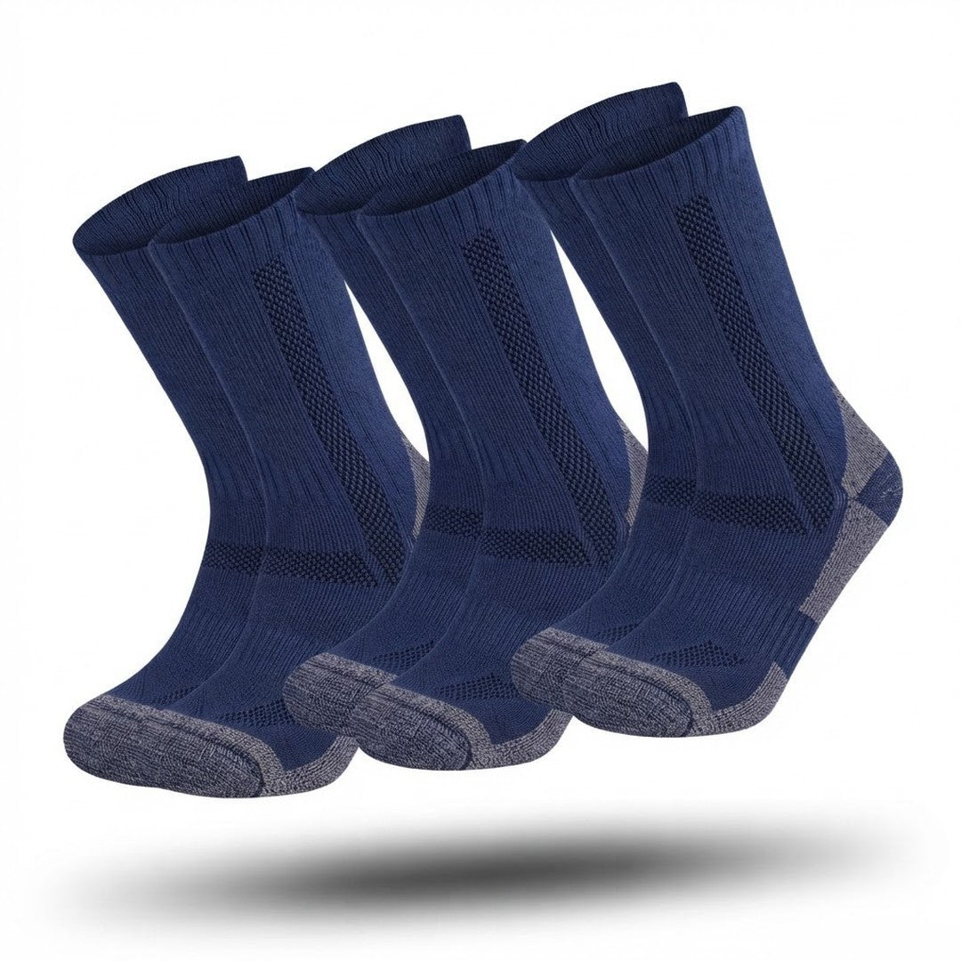 Drie paar thermosokken met merinowol, badstofvoering en versterkte hiel en teen - marineblauw