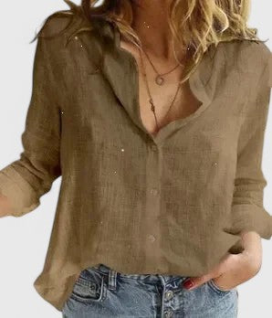 Linnen blouse dames met knoopsluiting en reverskraag - foto 4