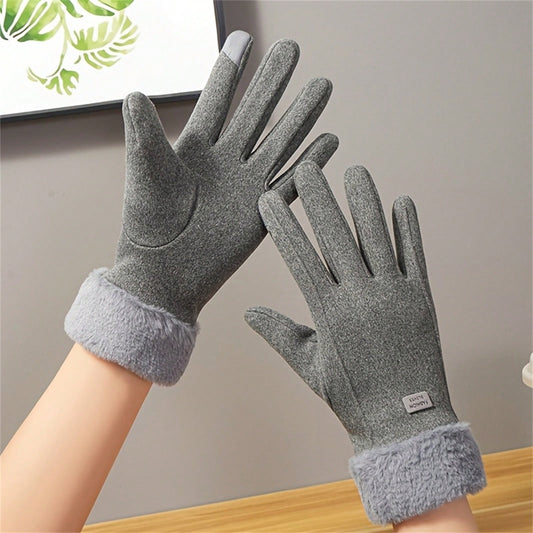 Touchscreen handschoenen voor dames in suède look met pluche manchet - grijs