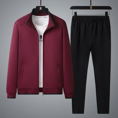 Tweedelig trainingspak voor heren met ritsvest, opstaande kraag en joggingbroek - bordeaux