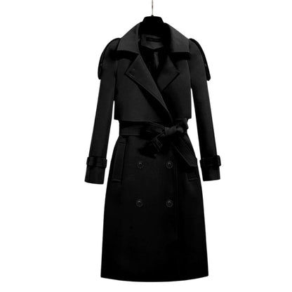 Trenchcoat voor dames met schouderpatten en strikceintuur - zwart
