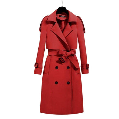 Trenchcoat voor dames met schouderpatten en strikceintuur - rood