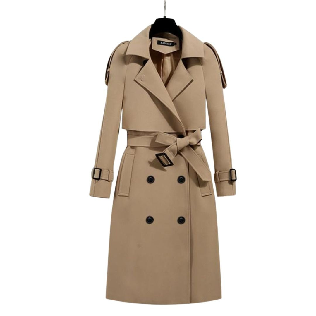 Trenchcoat voor dames met schouderpatten en strikceintuur - beige