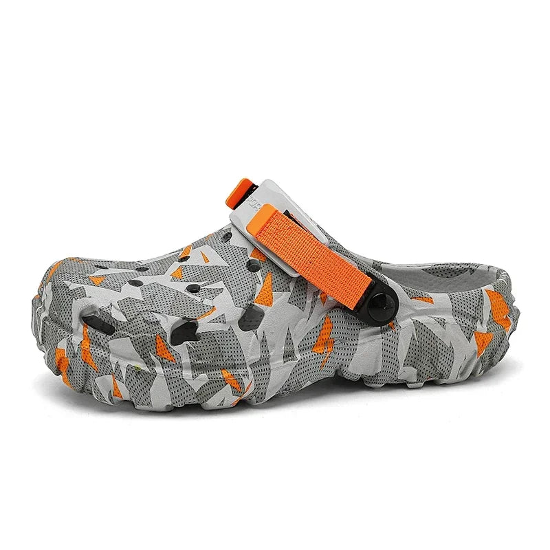 Tuinklompen van EVA met camouflageprint, gaten en verstelbare hielband - camouflage oranje